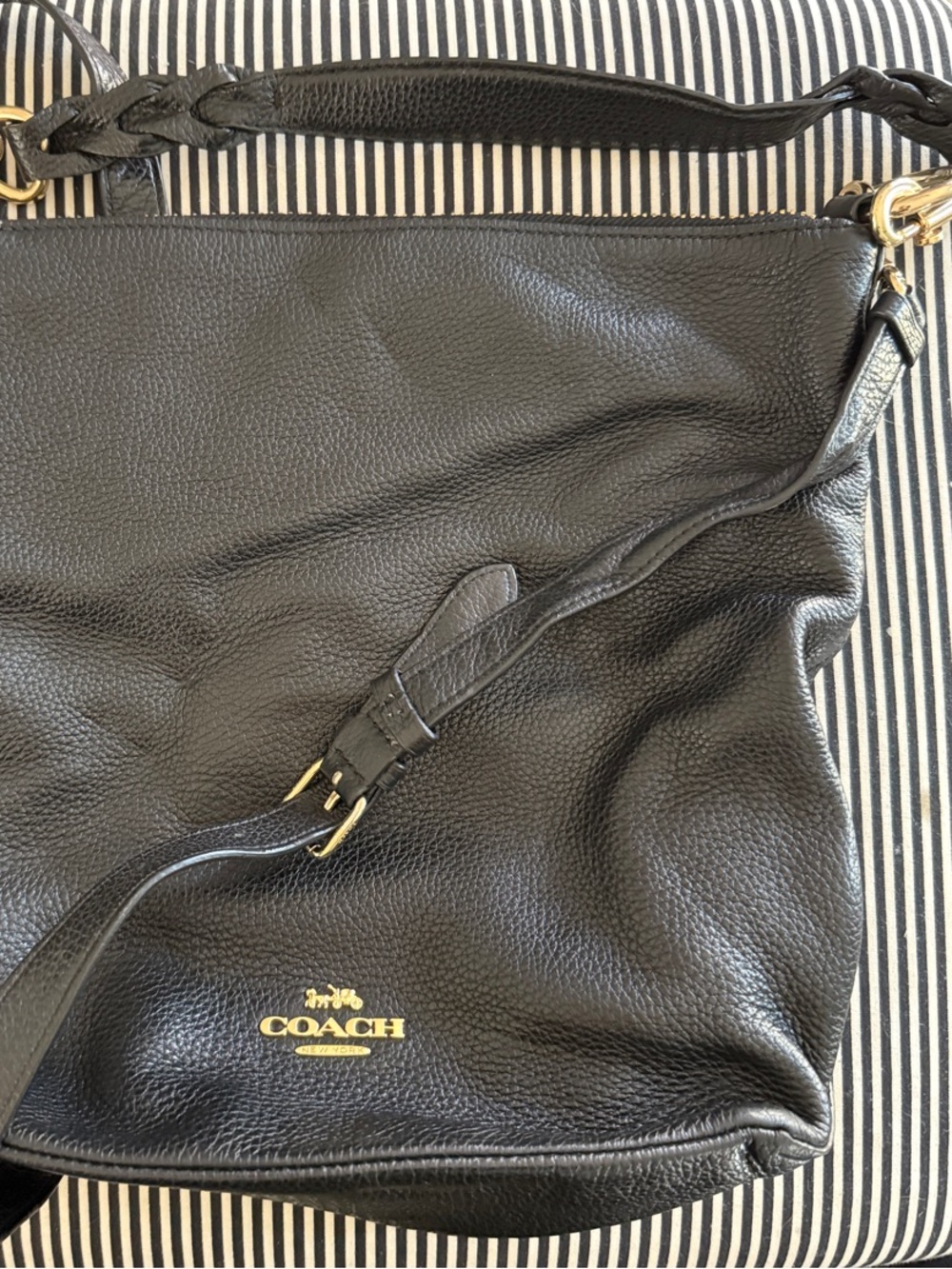 COACH ABBY Black Pebbled Leather Hobo with Gold Logo